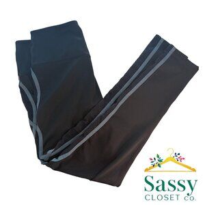 Free People Movement Black Leggings Gray Stripe Mesh Size L EUC